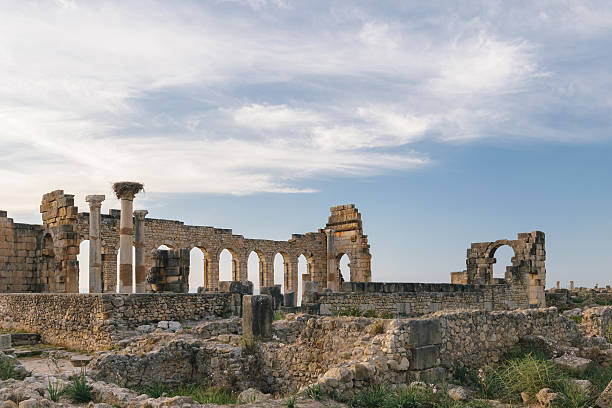 Volubilis Basilica, Morocco The exterior of the Basilica at Volubilis on a sunny day with few clouds and blue sky, Morocco. basilica photos stock pictures, royalty-free photos & images