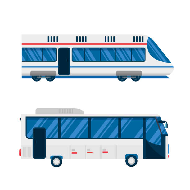 illustrations, cliparts, dessins animés et icônes de illustration vectorielle du bus et du train de la ville. - car traffic road road sign