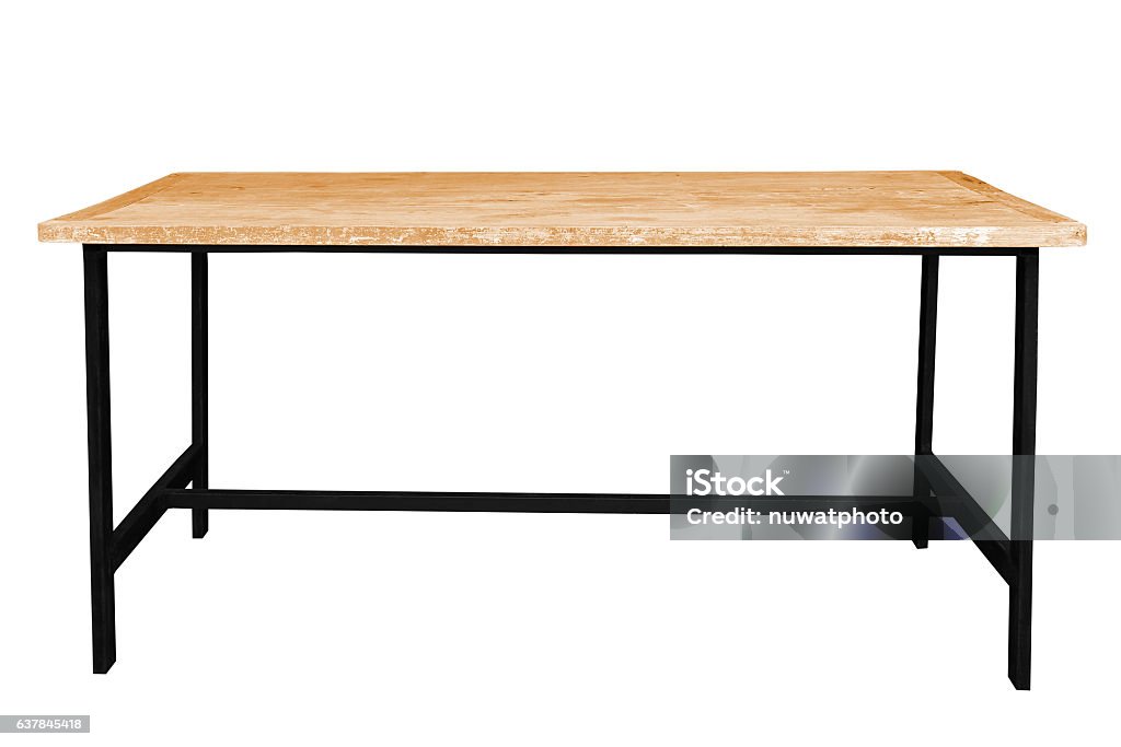 Wooden Table Steel Legs Stock Photo - Download Image Now - Table, Cut Out,  Long - Istock