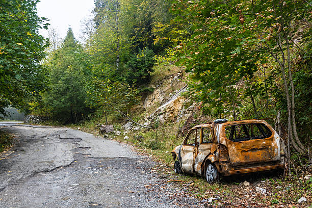istock The burnt car on the roadside. 637848864