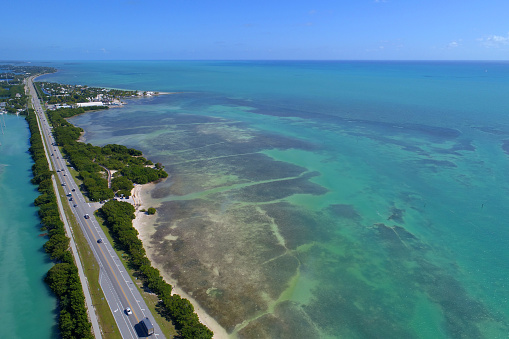Aerial image of the Overseas Highway in the Florida Keys