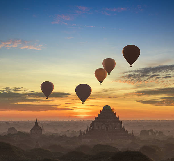 istock Hot air balloon over plain of Bagan 637852892