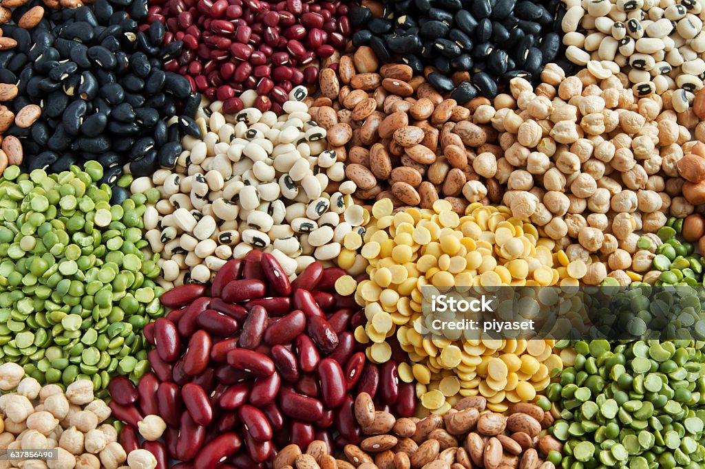 Various Legumes Various Legumes, colorful beans top view Legume Family Stock Photo