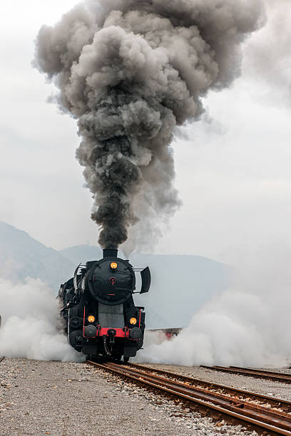 Old steam locomotive, smoke,Nova Gorica,Slovenia stock photo