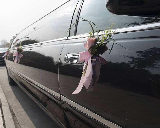 istock Flowers on the wedding car. 637863382