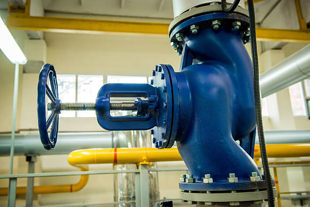 istock Modern boiler room equipment- high power  burner 637863594