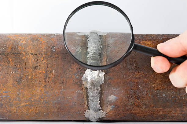 Visual inspections of the weld pipe with a magnifying glass