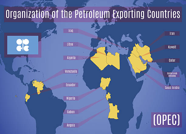 Schematic map of the OPEC. Schematic map of the Organization of the Petroleum Exporting Countries (OPEC). Vector illustration. opec stock illustrations