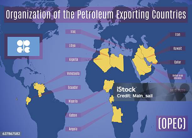 Schematic Map Of The Opec向量圖形及更多石油輸出國組織圖片 - 石油輸出國組織, 國家 - 地域, 原油