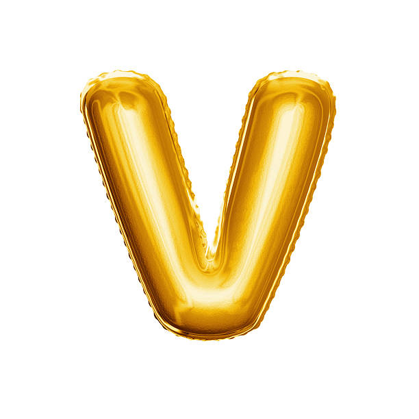 Balloon letter V 3D golden foil realistic alphabet