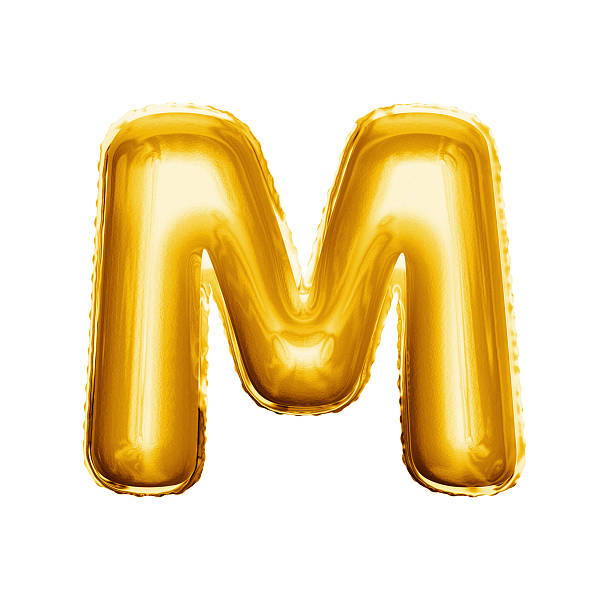 balon litera m 3d złota folia realistyczny alfabet - letter m alphabet three dimensional shape render zdjęcia i obrazy z banku zdjęć