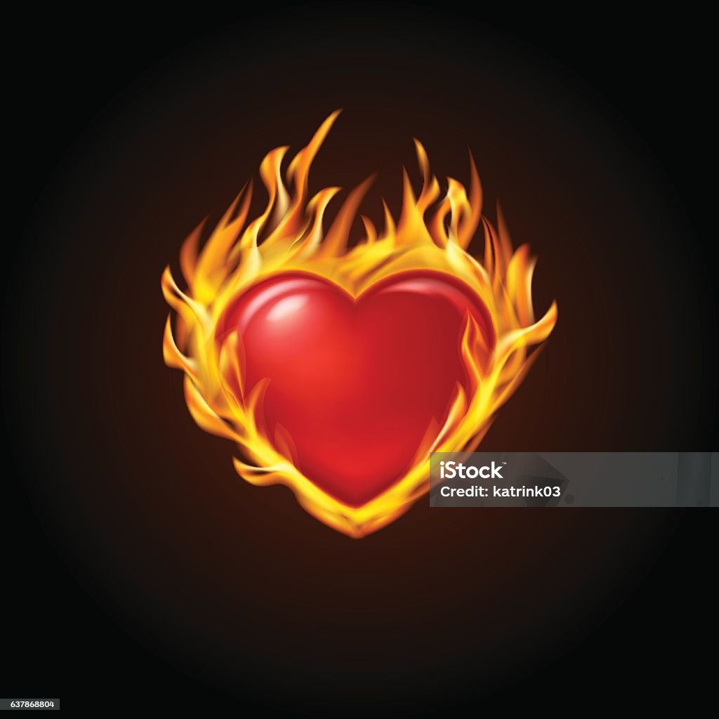 Red Burning Heart On A Black Background Stock Illustration ...