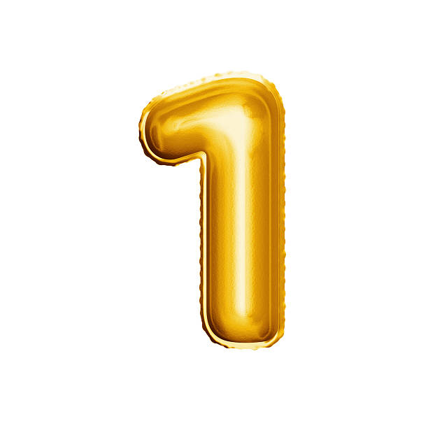 Balloon number 1 One 3D golden foil realistic alphabet Balloon number 1 One. Realistic 3D isolated gold helium balloon abc alphabet golden font text. Decoration element for birthday or wedding greeting design on white background gold number 1 stock pictures, royalty-free photos & images
