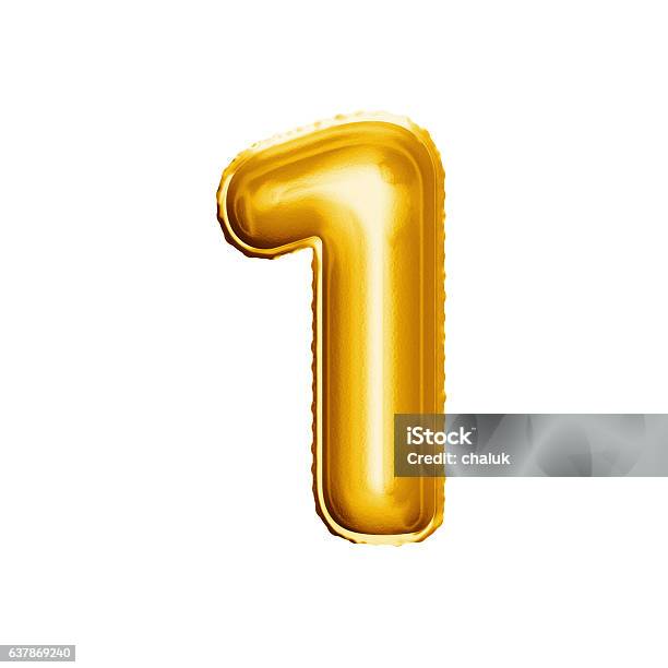 Balloon Number 1 One 3d Golden Foil Realistic Alphabet Stock Photo - Download Image Now