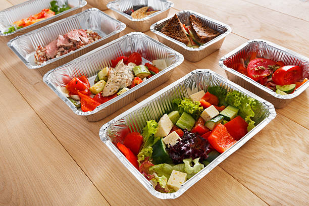 istock Healthy food in boxes, diet concept. 637871924
