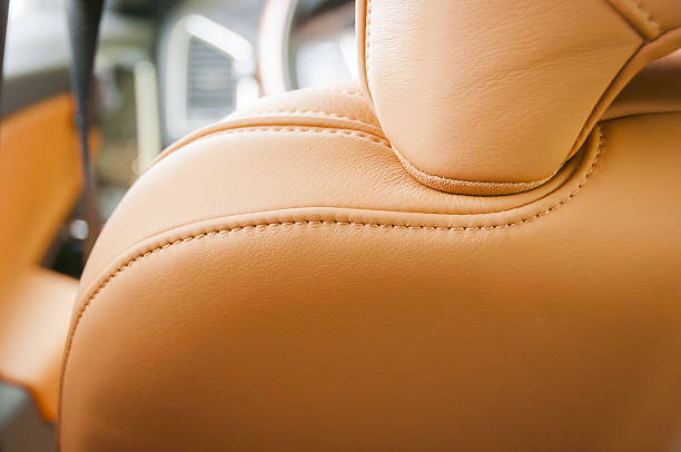 istock Leather car seats  detail with focus on stitch 637872234