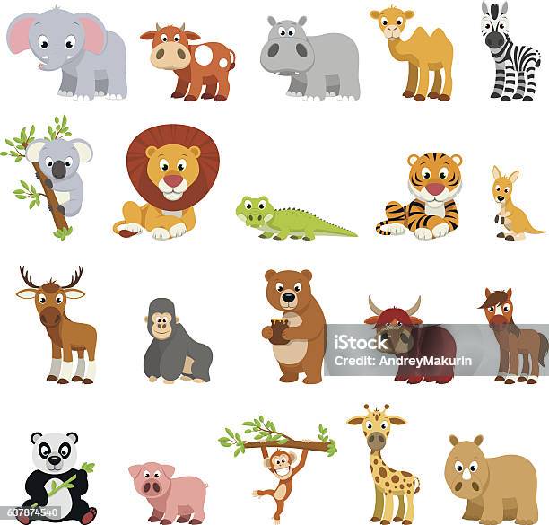 Funny Exotic Animals Stock Illustration - Download Image Now - Animal, Lion  - Feline, Vector - iStock