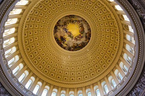 Washington DC, United States - October 31, 2016: The dome inside of US Capitol in Washington DC