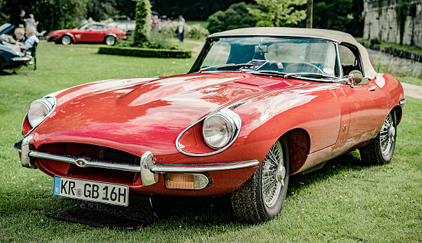 Augsburg, Germany - October 1, 2017: Jaguar E-Type oldtimer car at the Fuggerstadt Classic 2017 Oldtimer Rallye on October 1, 2017 in Augsburg, Germany.