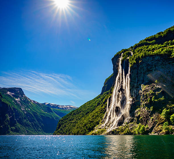 wasserfall sieben schwestern. - water waterfall sky seascape stock-fotos und bilder