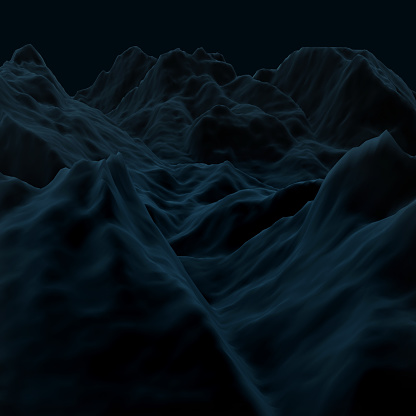 High resolution 3d render of abstract mountain landscape in dark