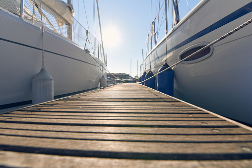 Perspective of small floating pier on still water