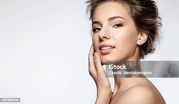 Beautiful Woman With Clean Skin Natural Makeup Stock Photo - Download Image Now - Human Face, Beauty, Women