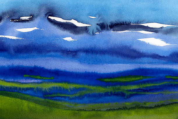 istock watercolor abstract landscape blue and green 637884334