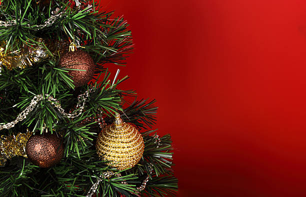 istock Beautiful Christmas green tree with ball on the branches 637884424