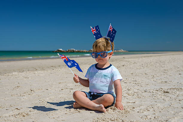 istock Cute kid on Australia day 637884454