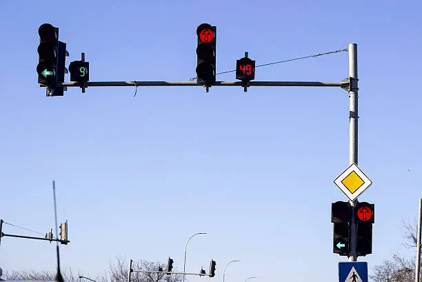 Traffic lights on a car track regulating traffic safety