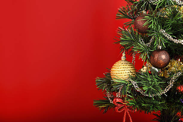 istock Beautiful Christmas green tree with ball on the branches 637884884