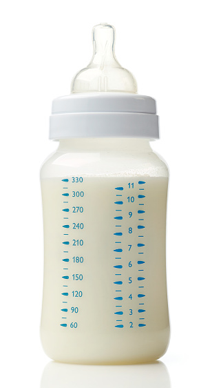 Baby milk bottle isolated on white background