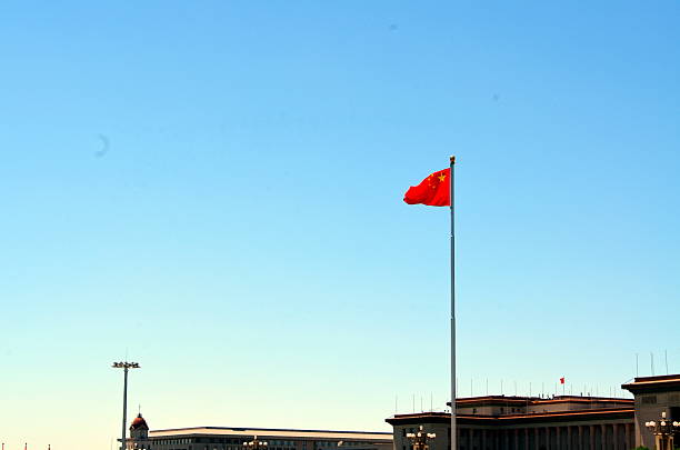 istock Chinese national flag waving on a clear day 637894126