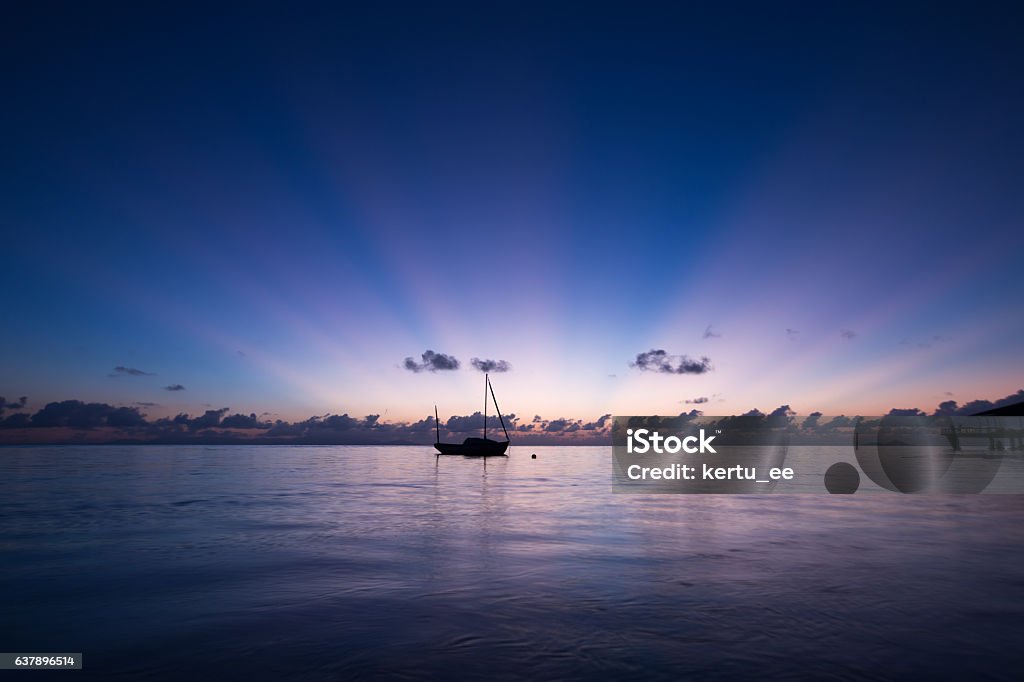 Sunset view on the island of Praslin, Seychelles. Sunset view of the sea on the island of Praslin. Anse Lazio Stock Photo