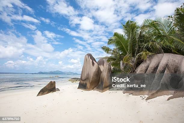 Beach View On An Island Of La Digue In Seychelles Stock Photo - Download Image Now - Anse Lazio, Beach, Beauty In Nature