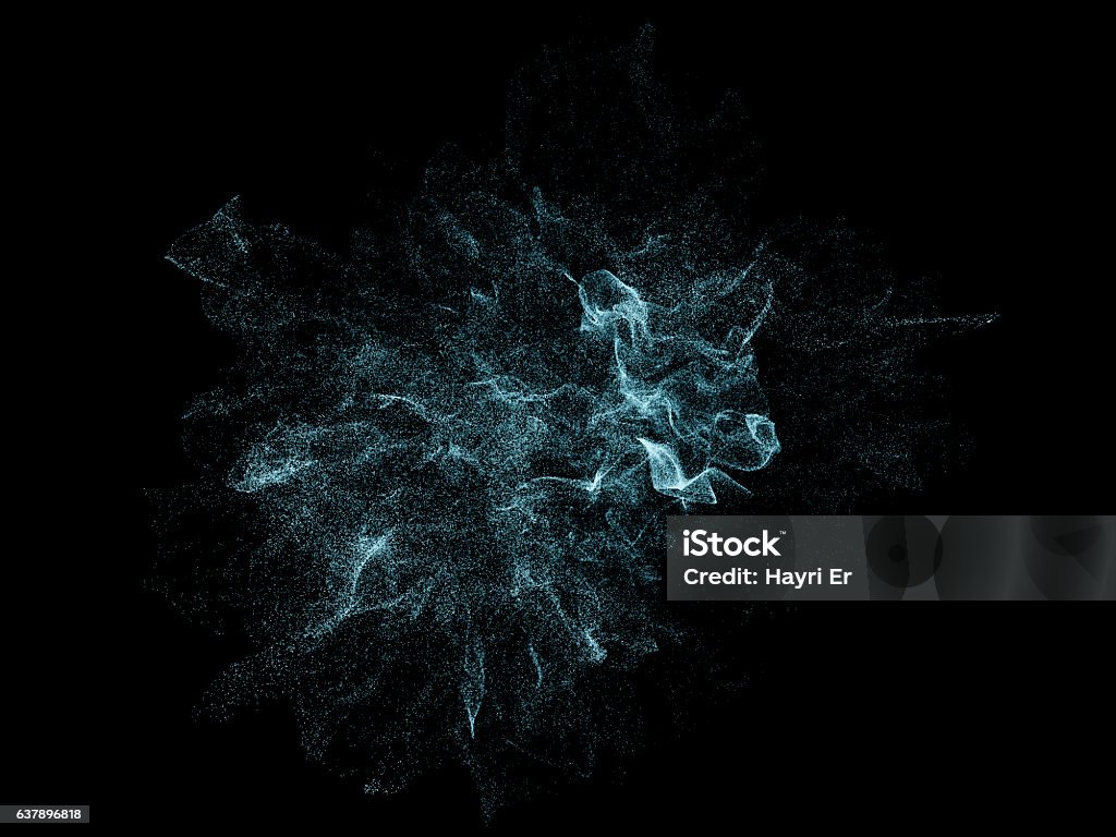 Particle Plasma Exploding Beautiful dust particles explosion against a black background Particle Stock Photo