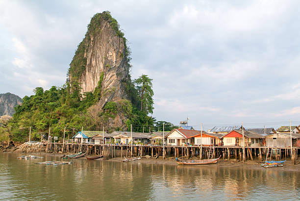 Koh Panyee settlement built on stilts of Phang Nga Bay stock photo