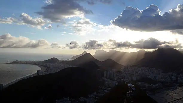 View of the sunset at the Sugar Loaf in Rio de Janeiro.