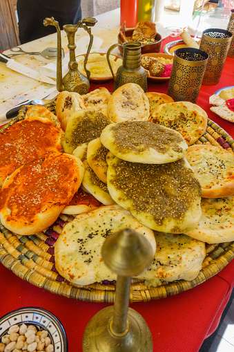 Fatayer is a Middle Eastern meat pie that can alternatively be stuffed with spinach (sabanekh), or cheese (jibnah) such as Feta or A'kawi. It is part of Arab cuisine and is eaten in Iraq, Syria, Palestine, Egypt, Lebanon, Jordan, Israel, and other Arab countries in the region.