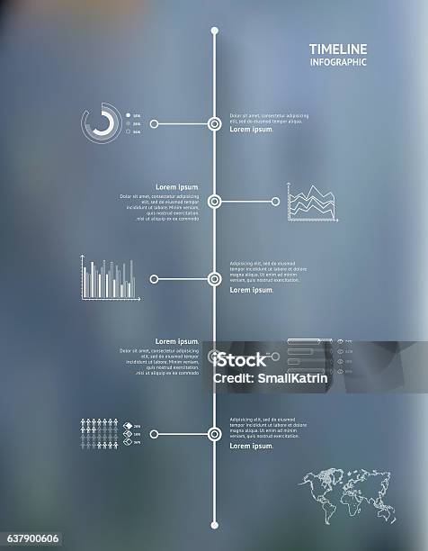 Timeline Infographic With Unfocused Background And Icons Set World Map Stock Illustration - Download Image Now