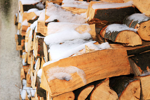 istock Stacked firewood in winter under the snow 637901340