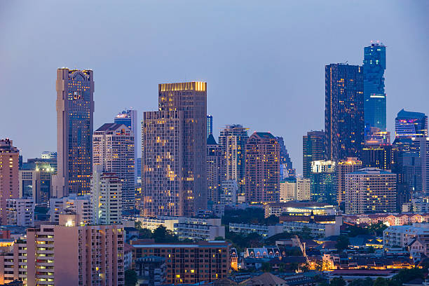 istock Bangkok city office downtown lights with clear sky 637904046