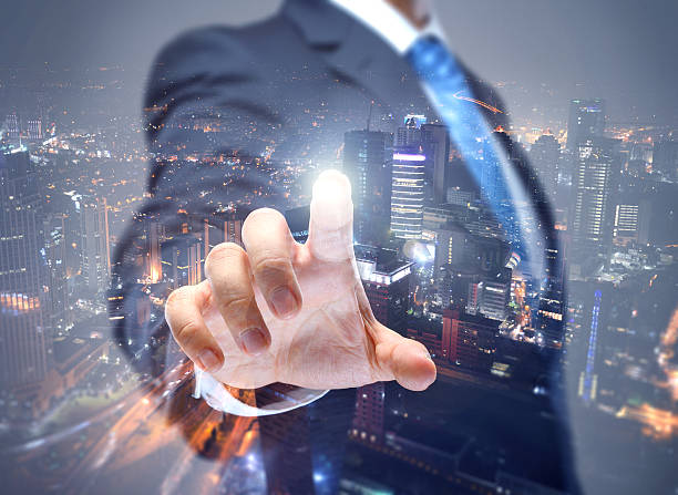 istock Double exposure of businessman 637905252