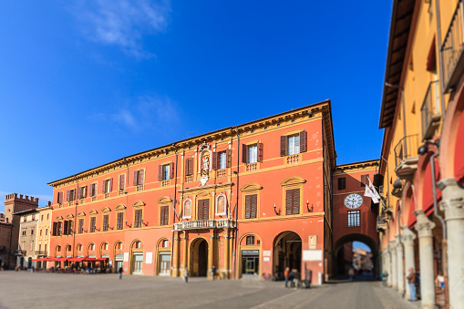 The large Piazza Matteotti of Imola was created in the fifteenth century. Emilia Romagna, Italy (selective focus)