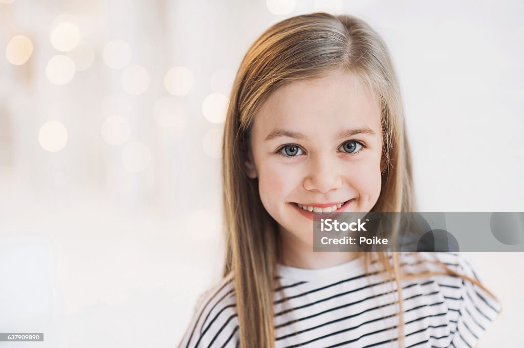 Smiling beautiful girl portrait Funny cute girl at home Girls Stock Photo