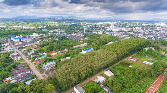 Aerial view of urban cityscape in south of thailand with abit natural lens flair