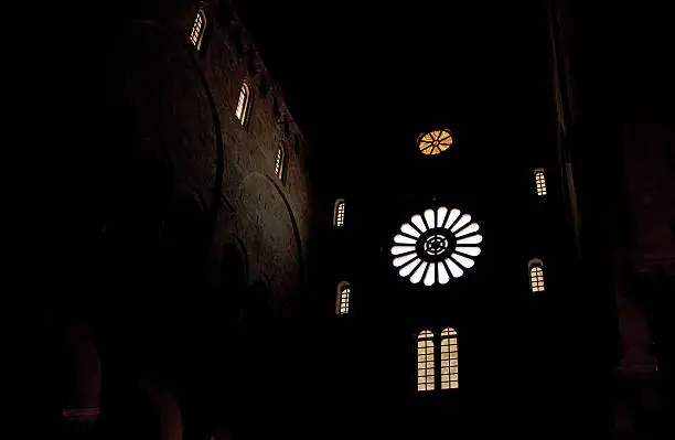 Italy, Apulia. Inside the famous Cathedral of San Nicola Pellegrino in Trani. One of the finest examples of Apulian – Romanesque architecture, bearing witness to the splendor of Trani in de Middle Ages. (1159-1197).