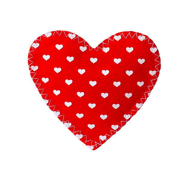 Red heart isolated on white sewn heart isolated on white background. Valentine theme - red felt heart with. Valentine's day gift fabric heart. Decorative textile heart isolated on white felt heart shape small red stock pictures, royalty-free photos & images