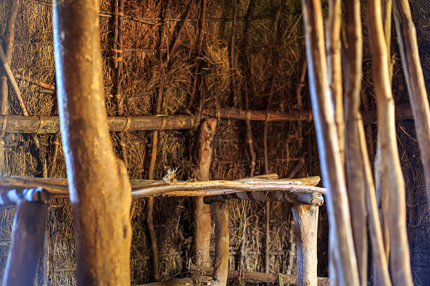 Bed in traditional, tribal hut of Kenyan people Bed in traditional, tribal hut of Kenyan people, Nairobi bed of hay stock pictures, royalty-free photos & images